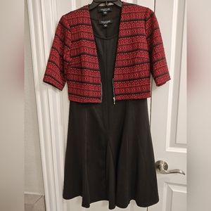 Ladies 2 piece flare dress. Black dress with black and red top.